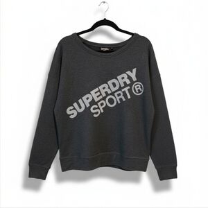 Superdry Sport Sweatshirt | Charcoal Grey Logo Pullover | Athleisure